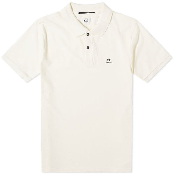 C.P. Company Stretch Pique Slim Fit Logo Polo Gauze White