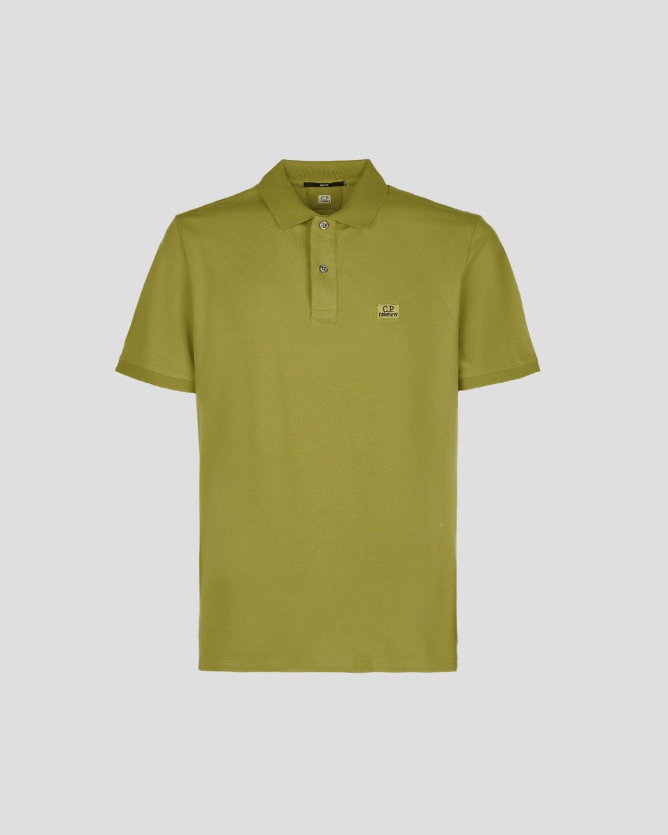 C.P. Company Stretch Pique Slim Fit Logo Polo Green Moss