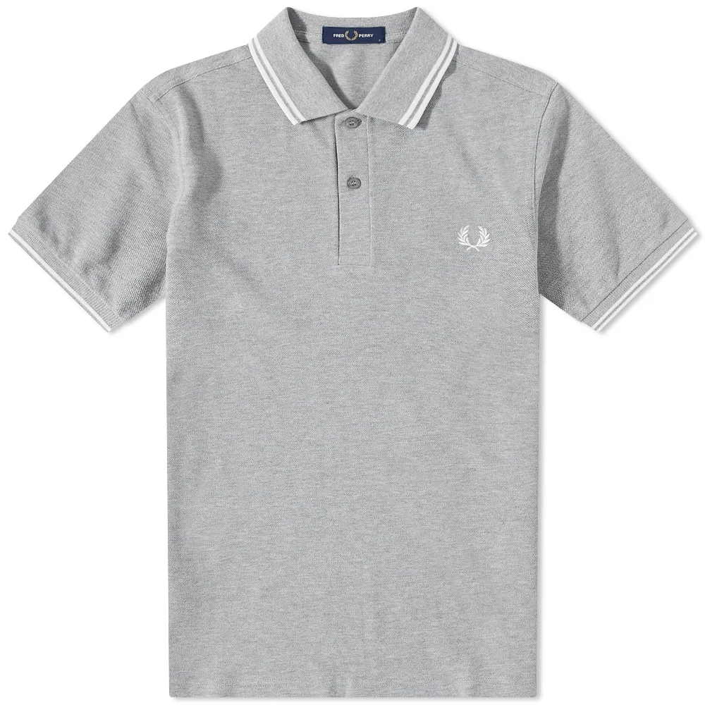 Fred Perry Slim Fit Twin Tipped Polo Steel Marl / White / White
