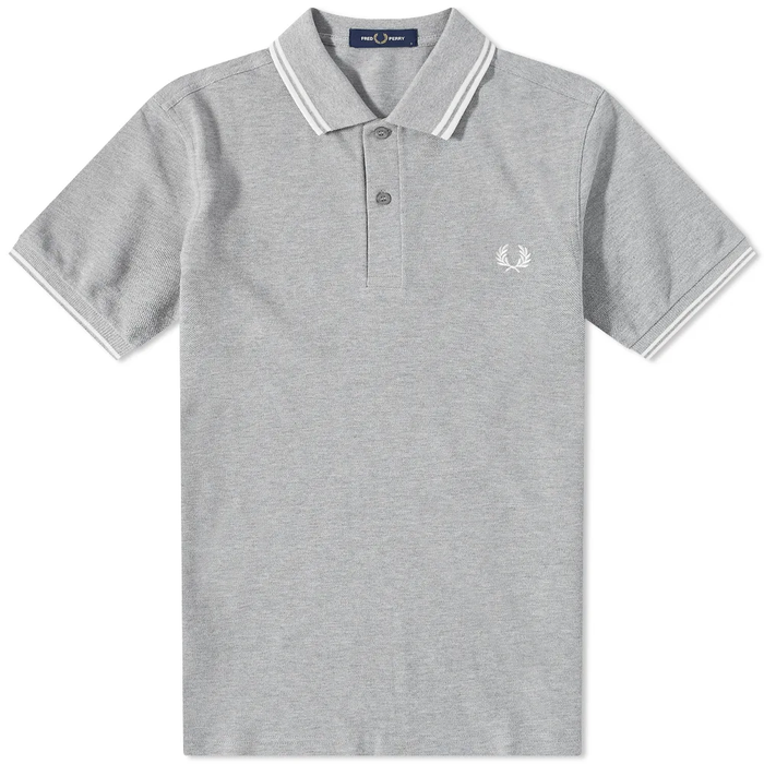 Fred Perry Slim Fit Twin Tipped Polo Steel Marl / White / White