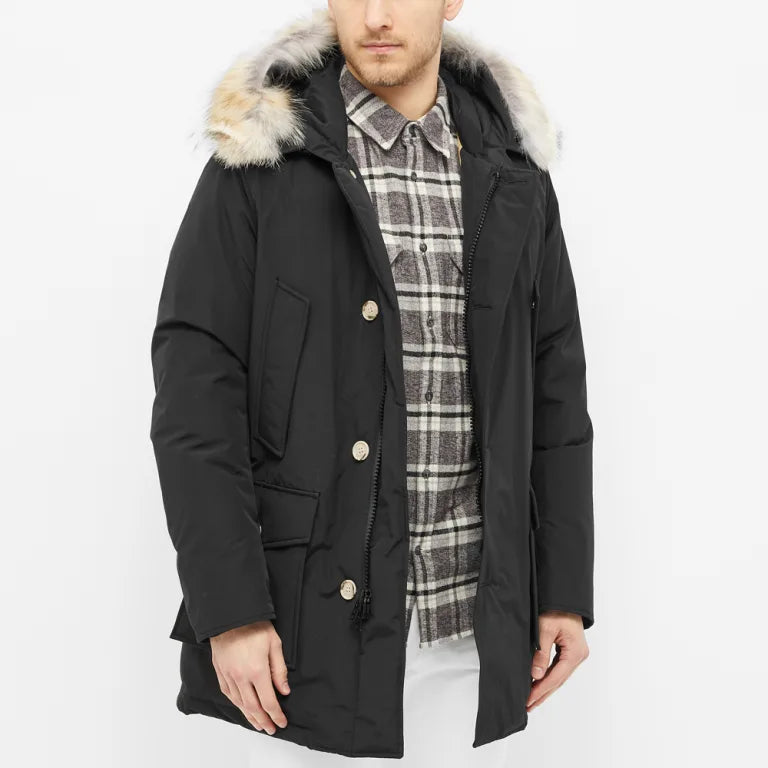 Woolrich Arctic Parka in Ramar with Detachable Fur Trim Black