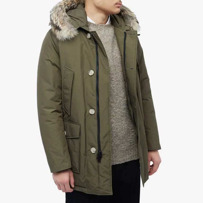 Woolrich Arctic Parka in Ramar with Detachable Fur Trim Dark Green