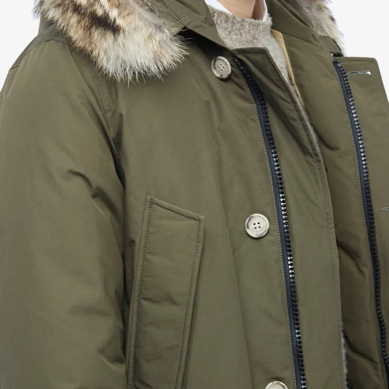 Woolrich Arctic Parka in Ramar with Detachable Fur Trim Dark Green