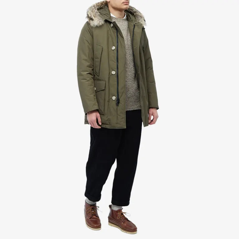 Woolrich Arctic Parka in Ramar with Detachable Fur Trim Dark Green