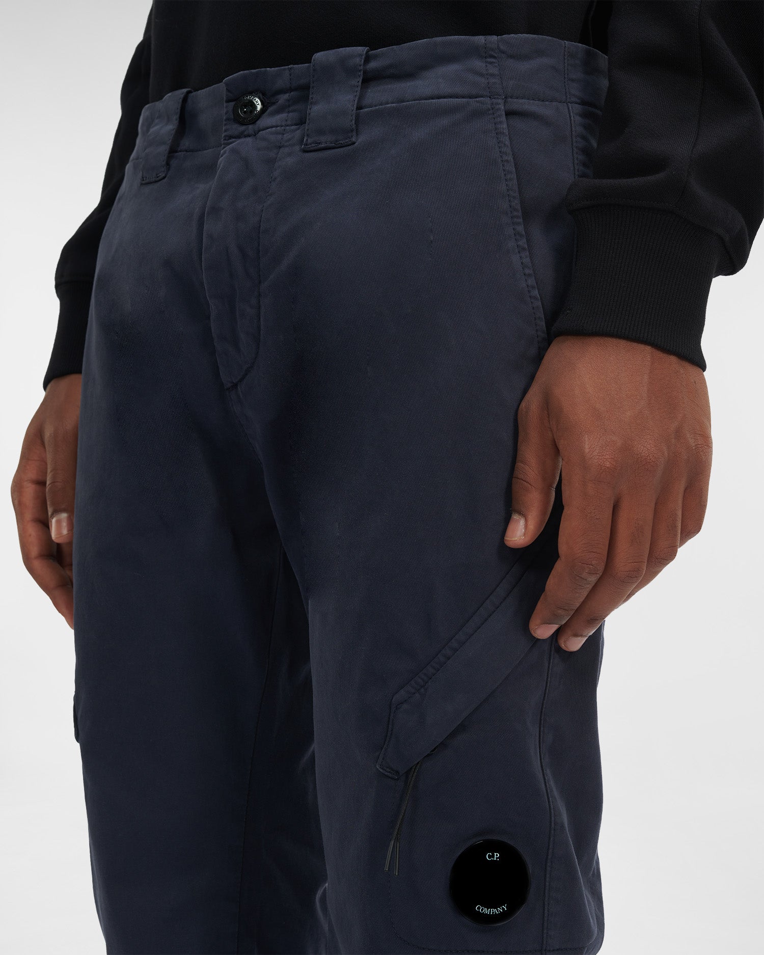 C.P. Company Stretch Sateen Cargo Pants Ergonomic 138A Fit Total Eclipse Blue