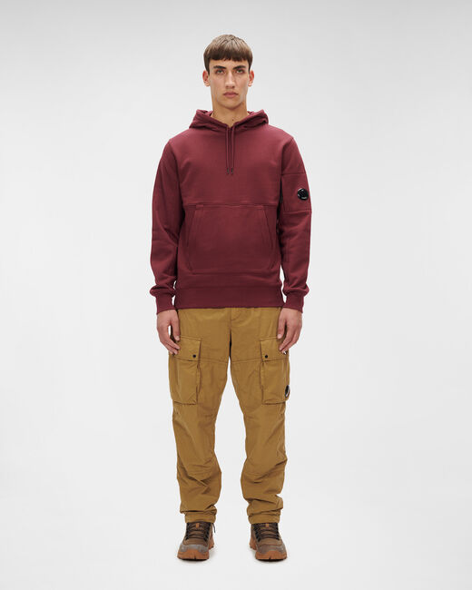 C.P. Company Diagonal Raised Fleece Pullover Hoodie Port Royal Red