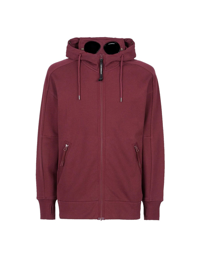 C.P. Company Diagonal Raised Fleece Goggle Hoodie Port Royal Red