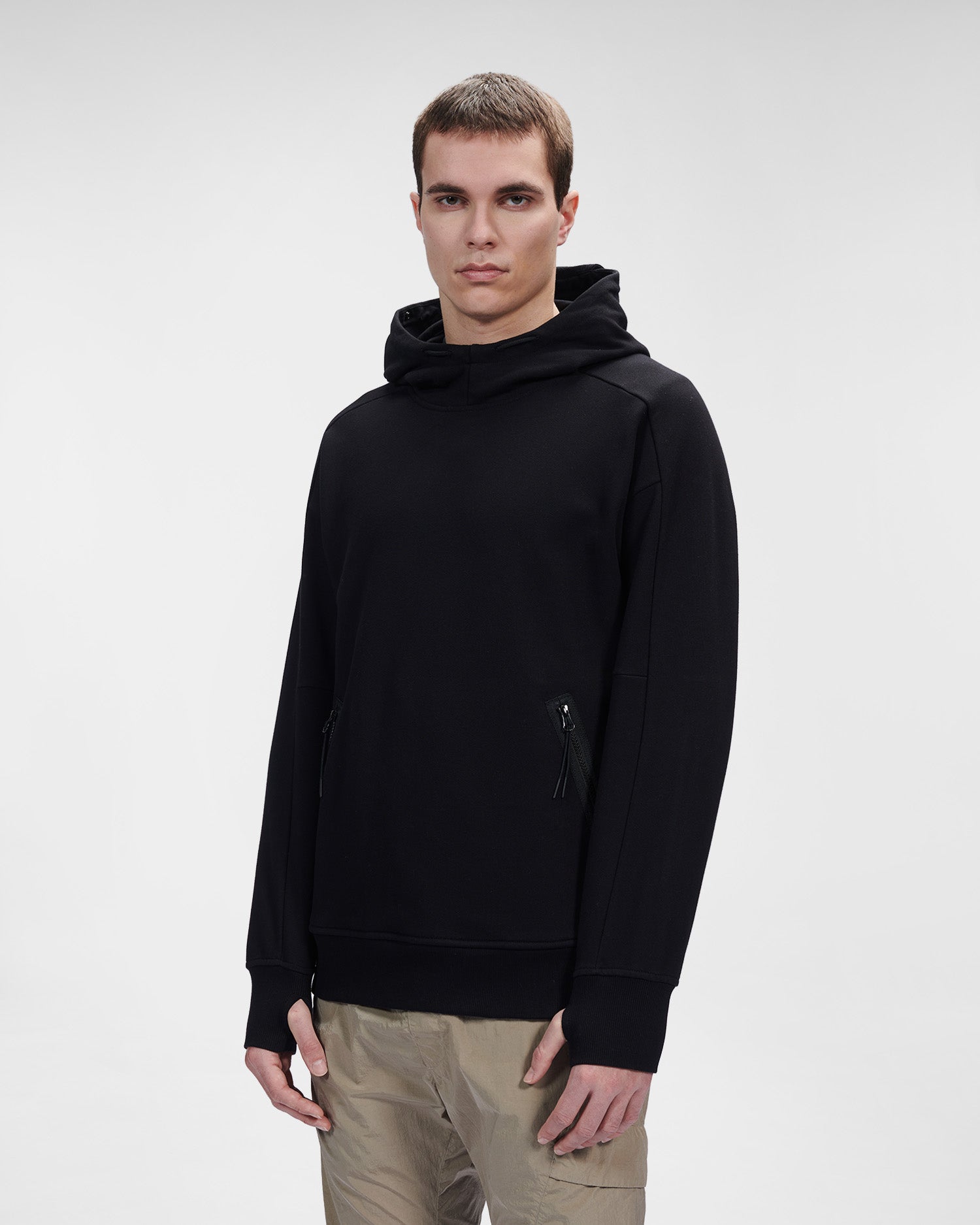 C.P. Company Diagonal Raised Fleece Goggle Hoodie Black