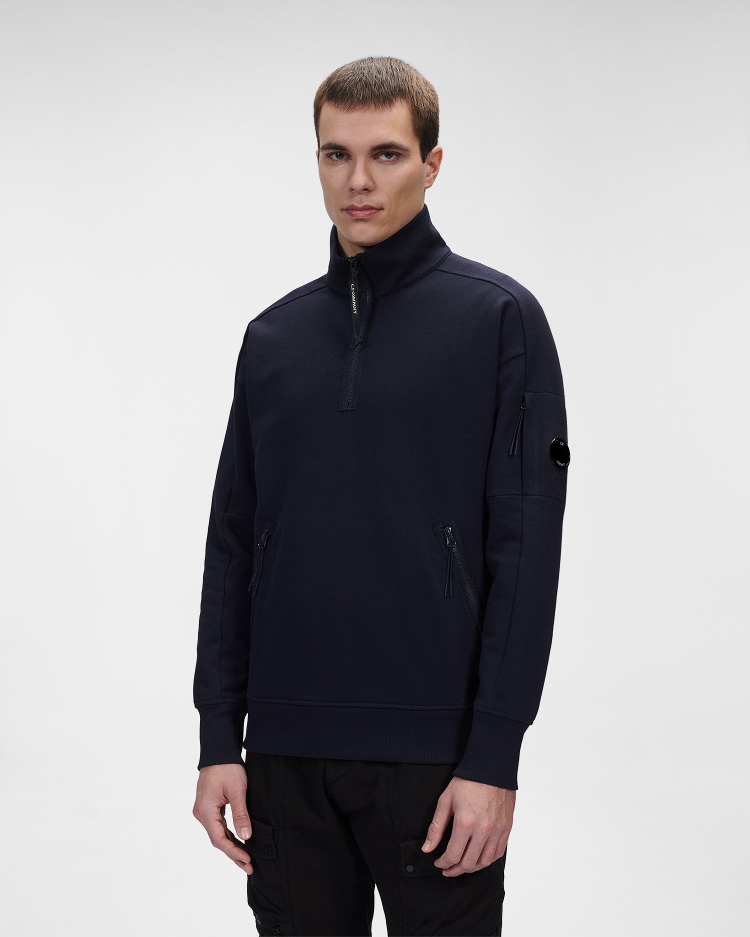 C.P. Company Diagonal Raised Fleece Stand Collar Sweatshirt Total Eclipse Blue