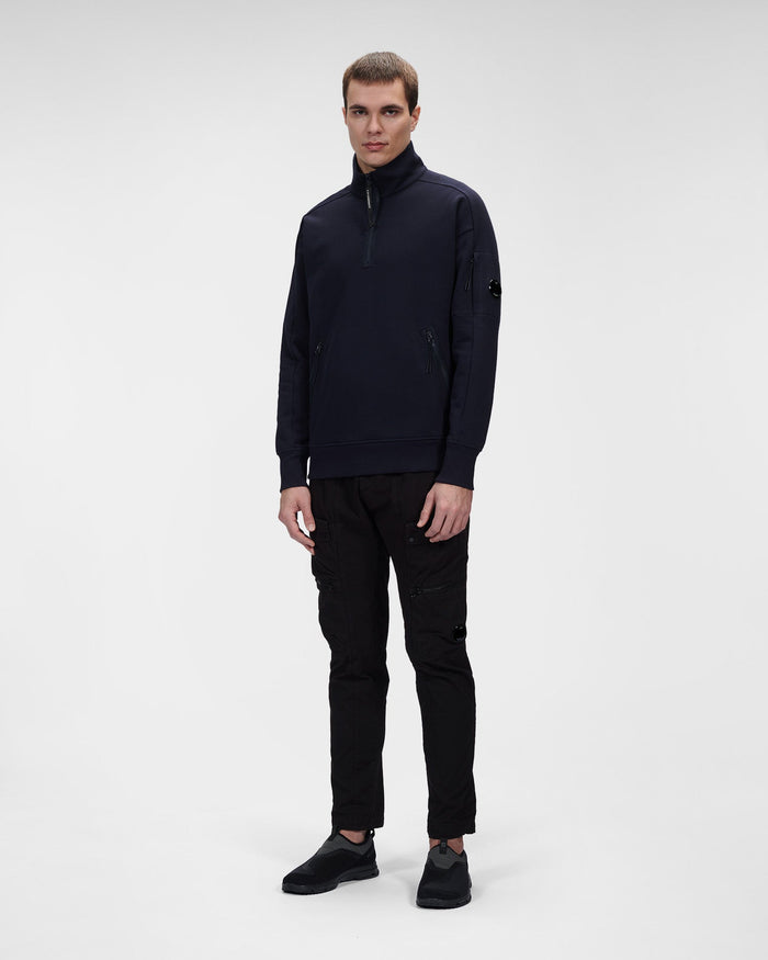 C.P. Company Diagonal Raised Fleece Stand Collar Sweatshirt Total Eclipse Blue