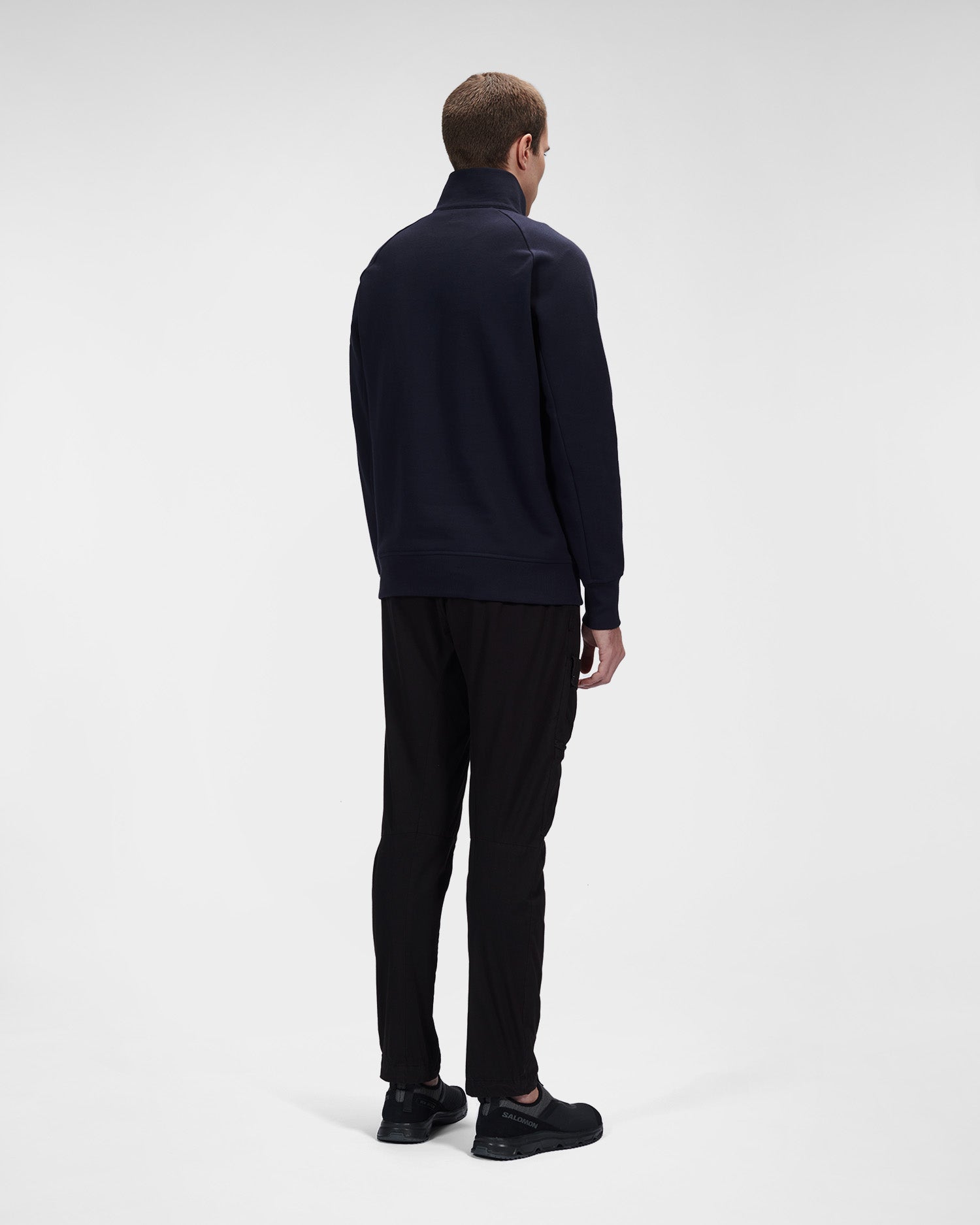C.P. Company Diagonal Raised Fleece Stand Collar Sweatshirt Total Eclipse Blue