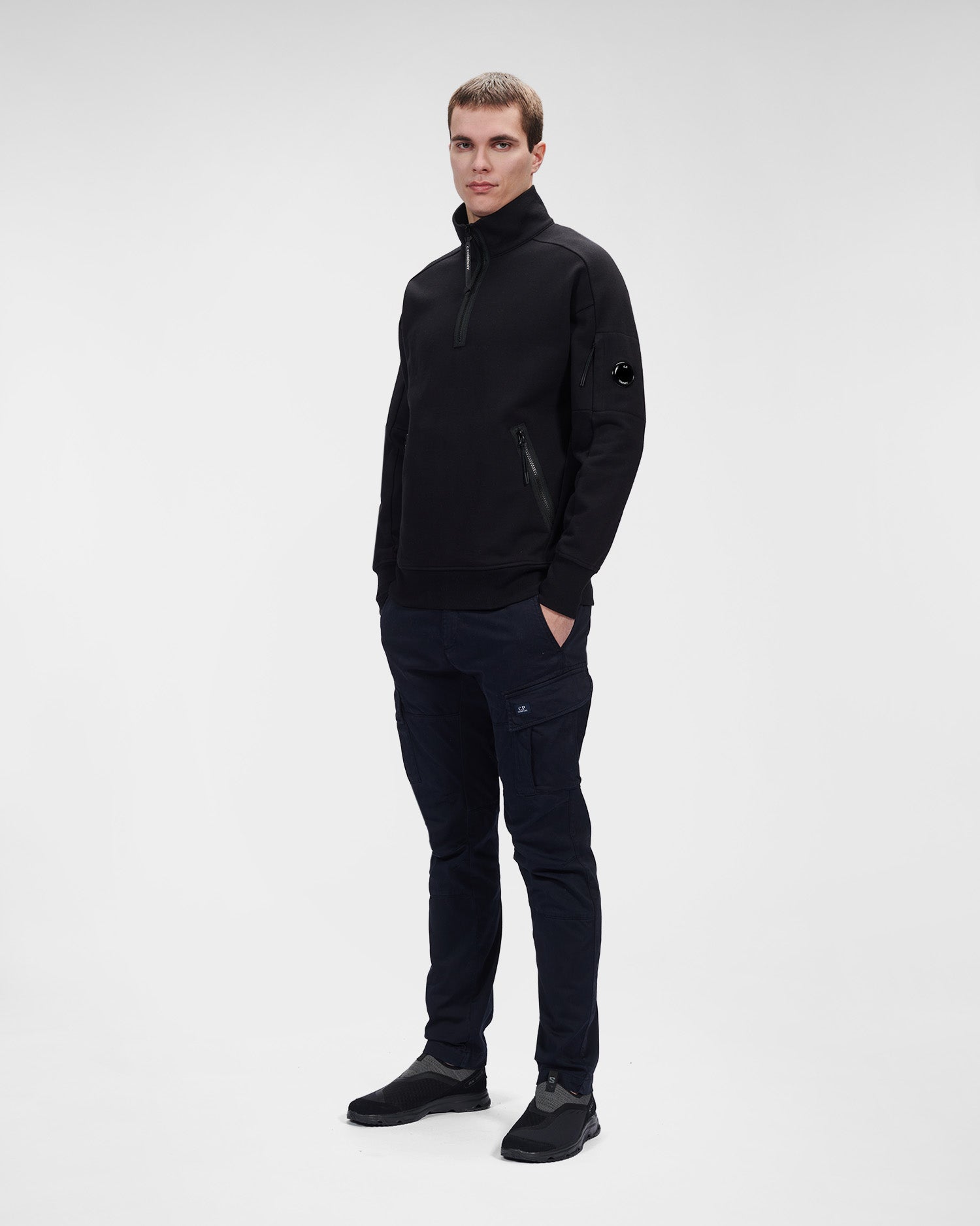 C.P. Company Diagonal Raised Fleece Stand Collar Sweatshirt Black