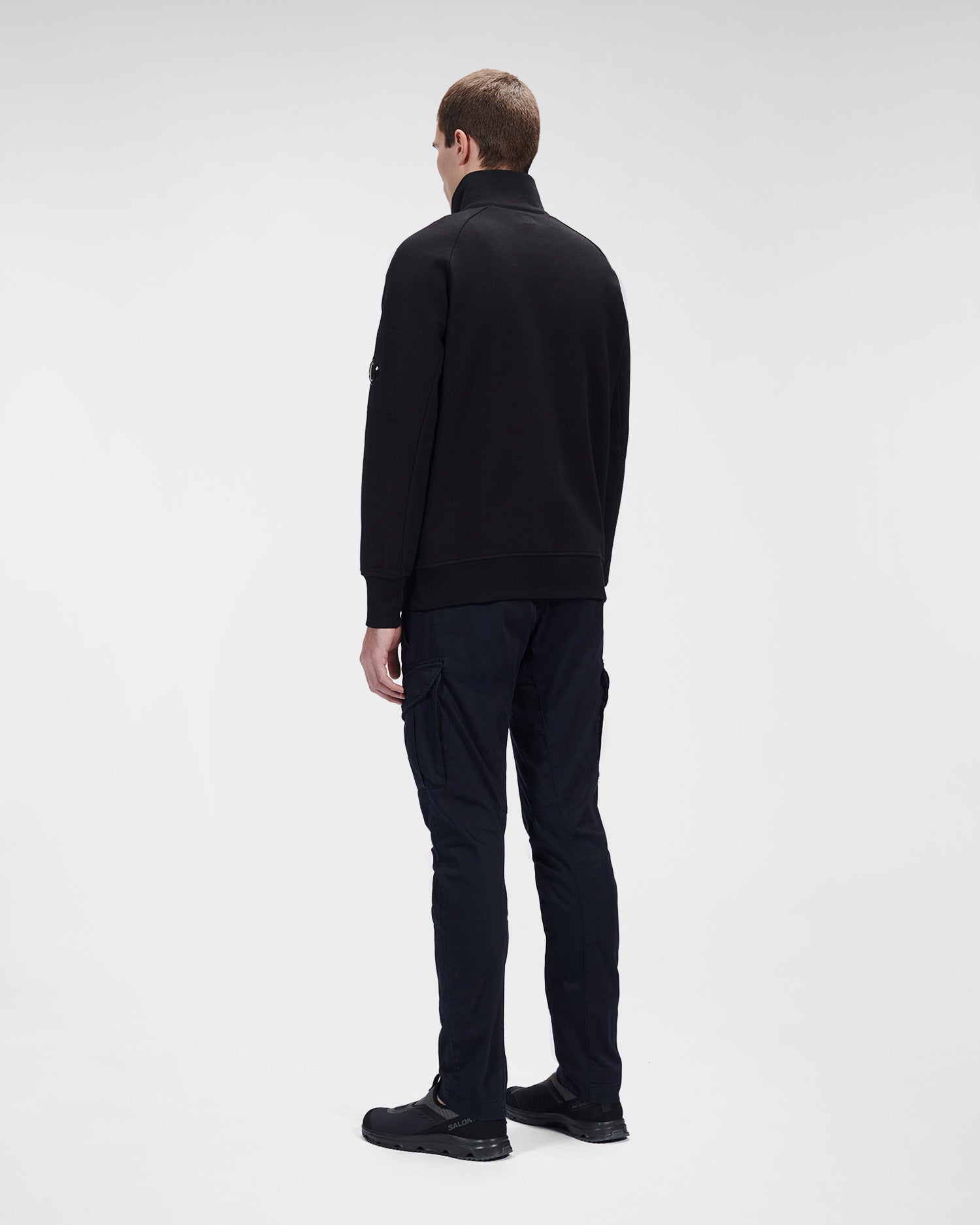 C.P. Company Diagonal Raised Fleece Stand Collar Sweatshirt Black