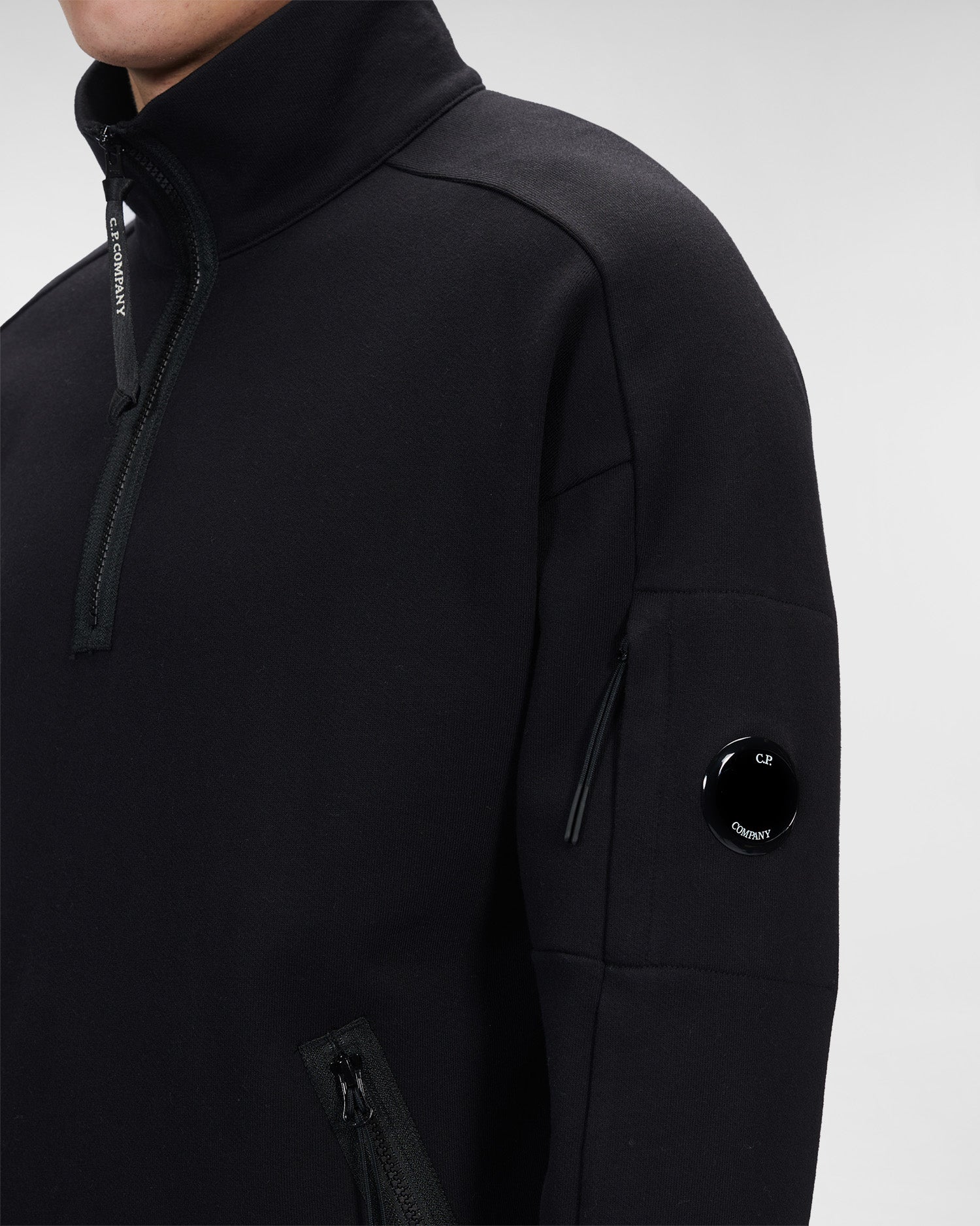 C.P. Company Diagonal Raised Fleece Stand Collar Sweatshirt Black