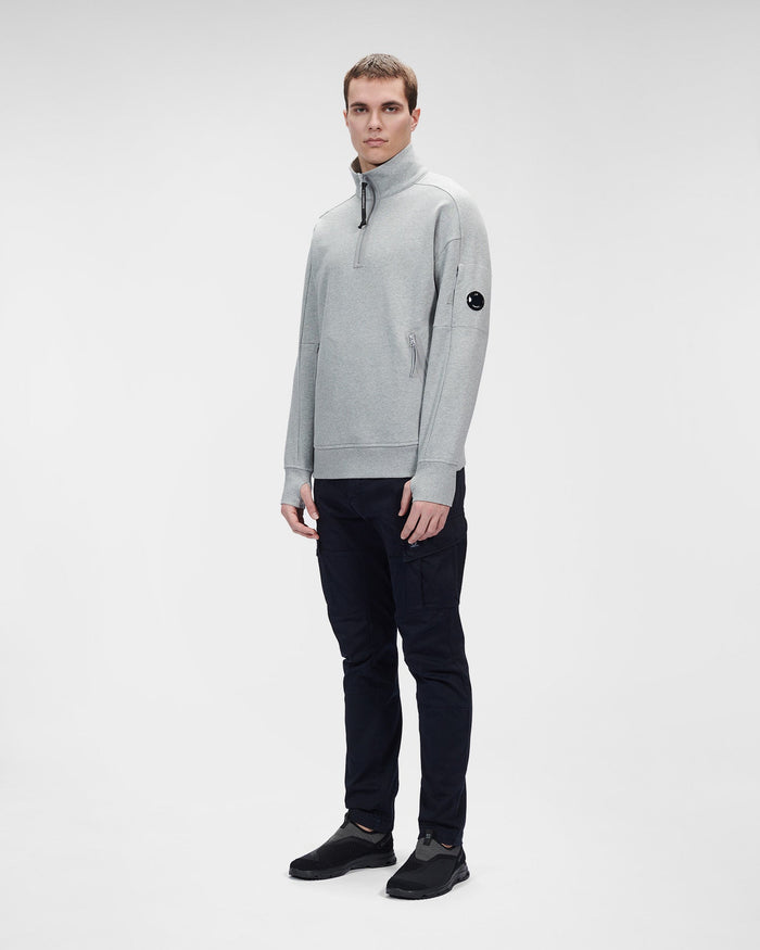 C.P. Company Diagonal Raised Fleece Stand Collar Sweatshirt Grey Melange