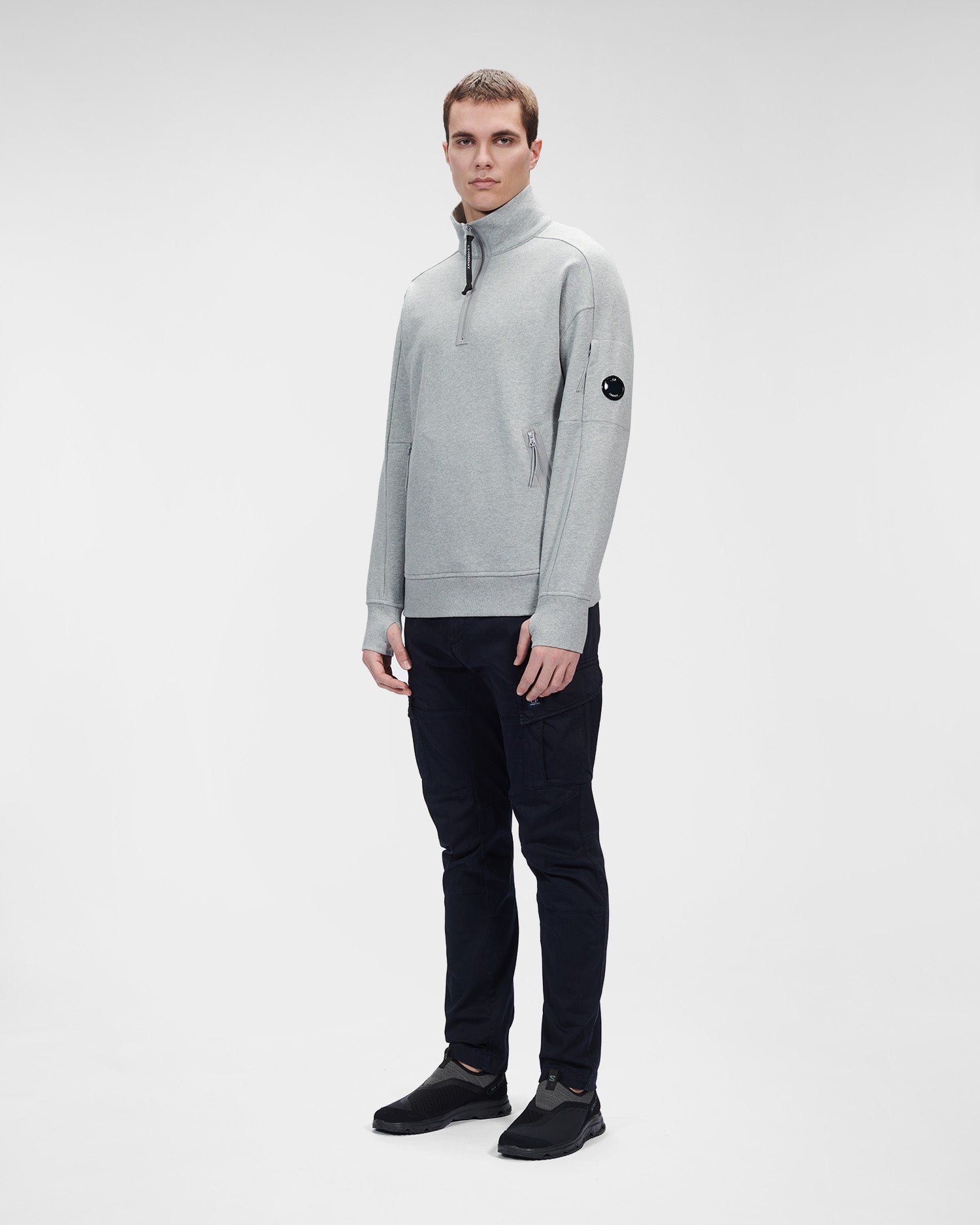 C.P. Company Diagonal Raised Fleece Stand Collar Sweatshirt Grey Melange