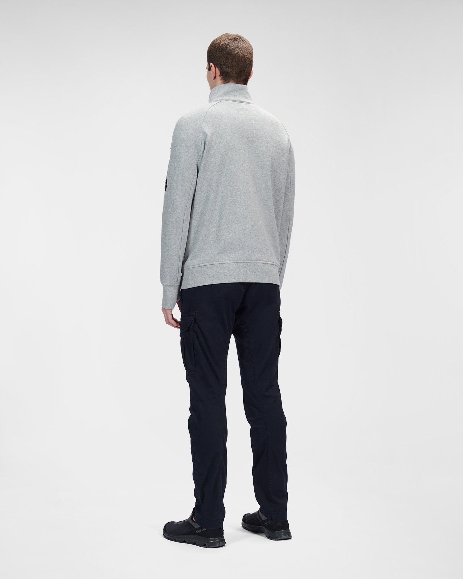 C.P. Company Diagonal Raised Fleece Stand Collar Sweatshirt Grey Melange