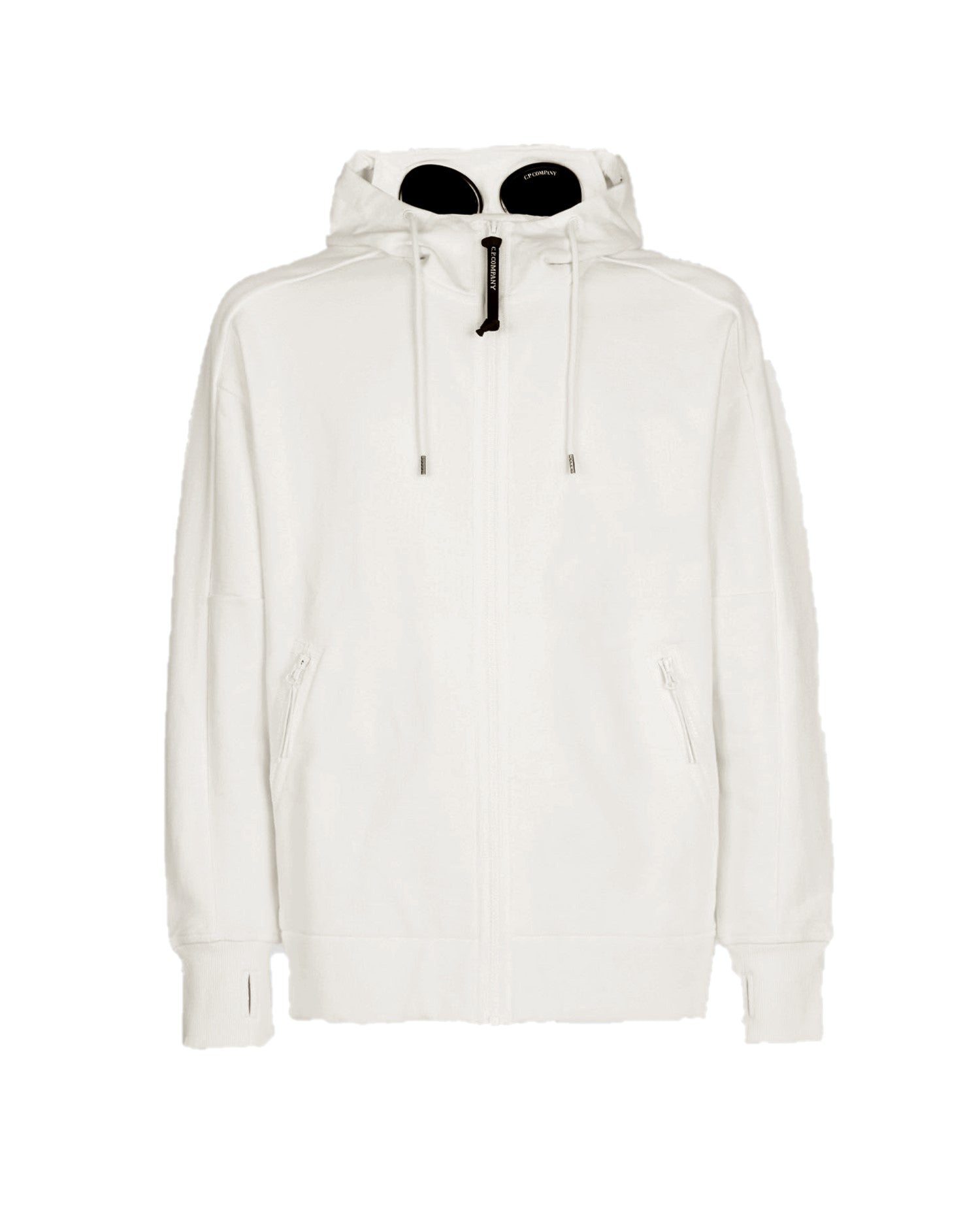 C.P. Company Diagonal Raised Fleece Goggle Hoodie Gauze White