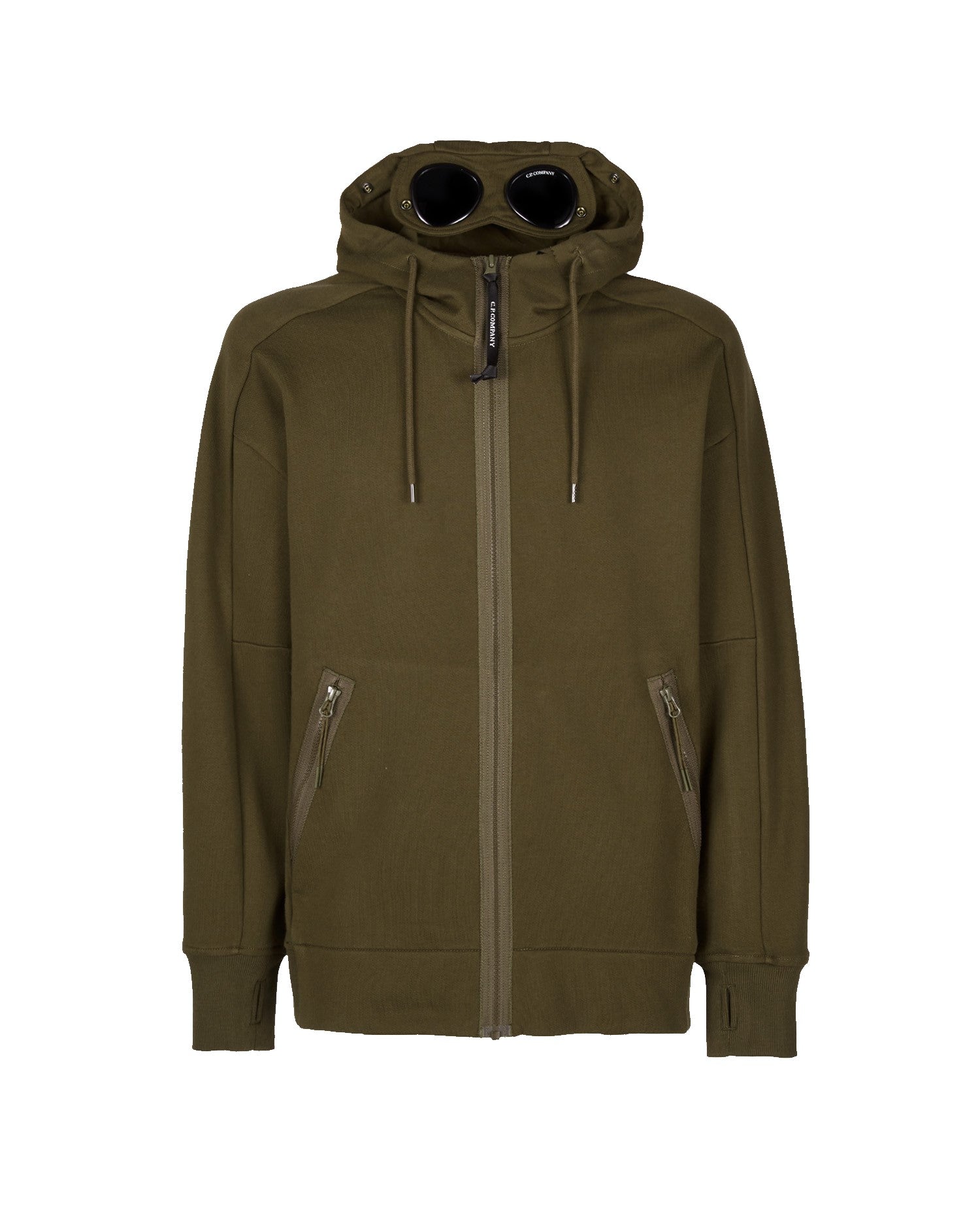 C.P. Company Diagonal Raised Fleece Goggle Hoodie Ivy Green