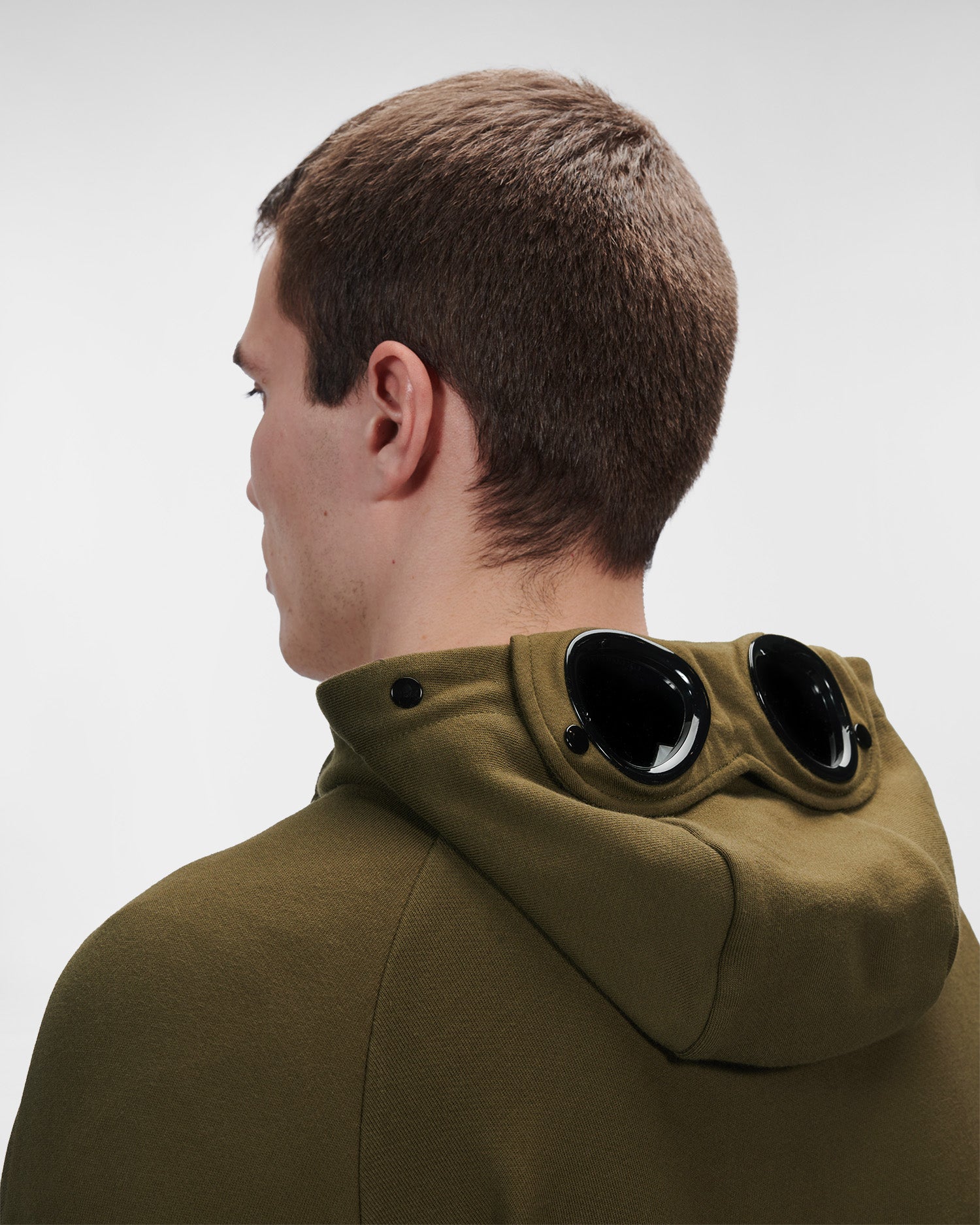 C.P. Company Diagonal Raised Fleece Goggle Hoodie Ivy Green