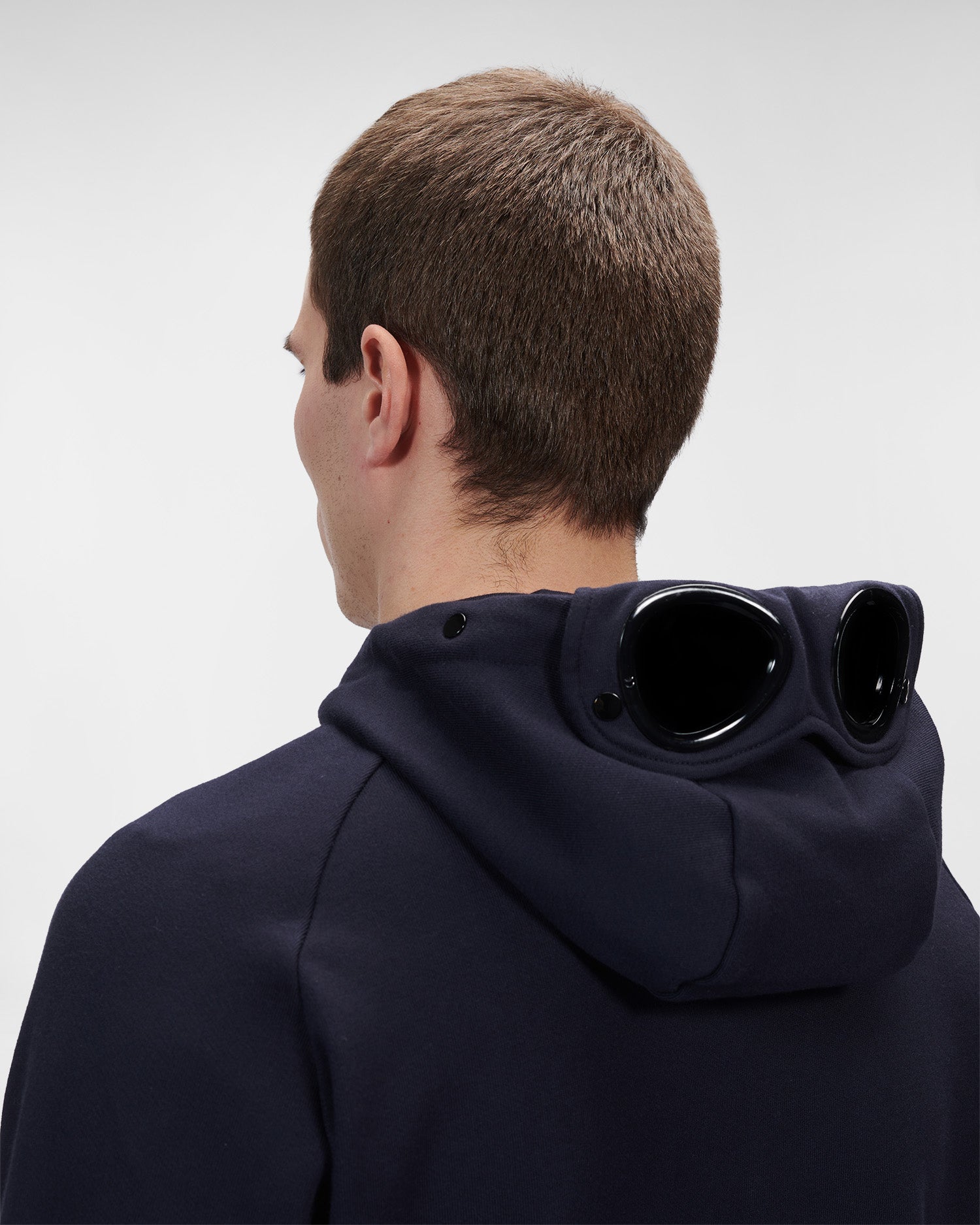 C.P. Company Diagonal Raised Fleece Goggle Hoodie Total Eclipse Blue