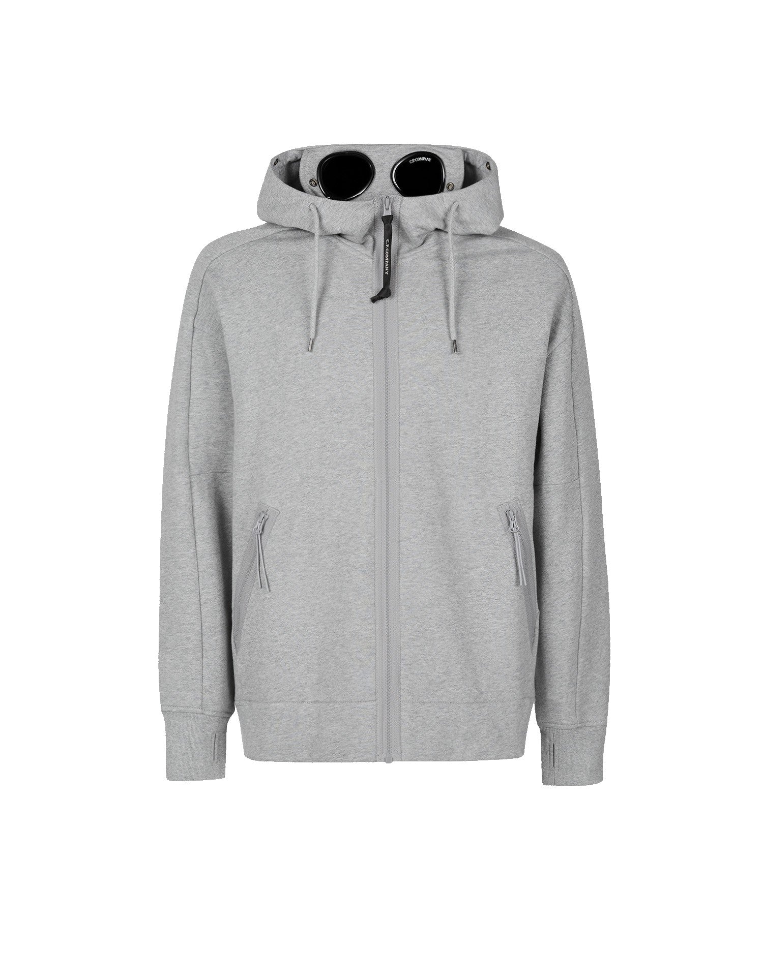 C.P. Company Diagonal Raised Fleece Goggle Hoodie Grey Melange