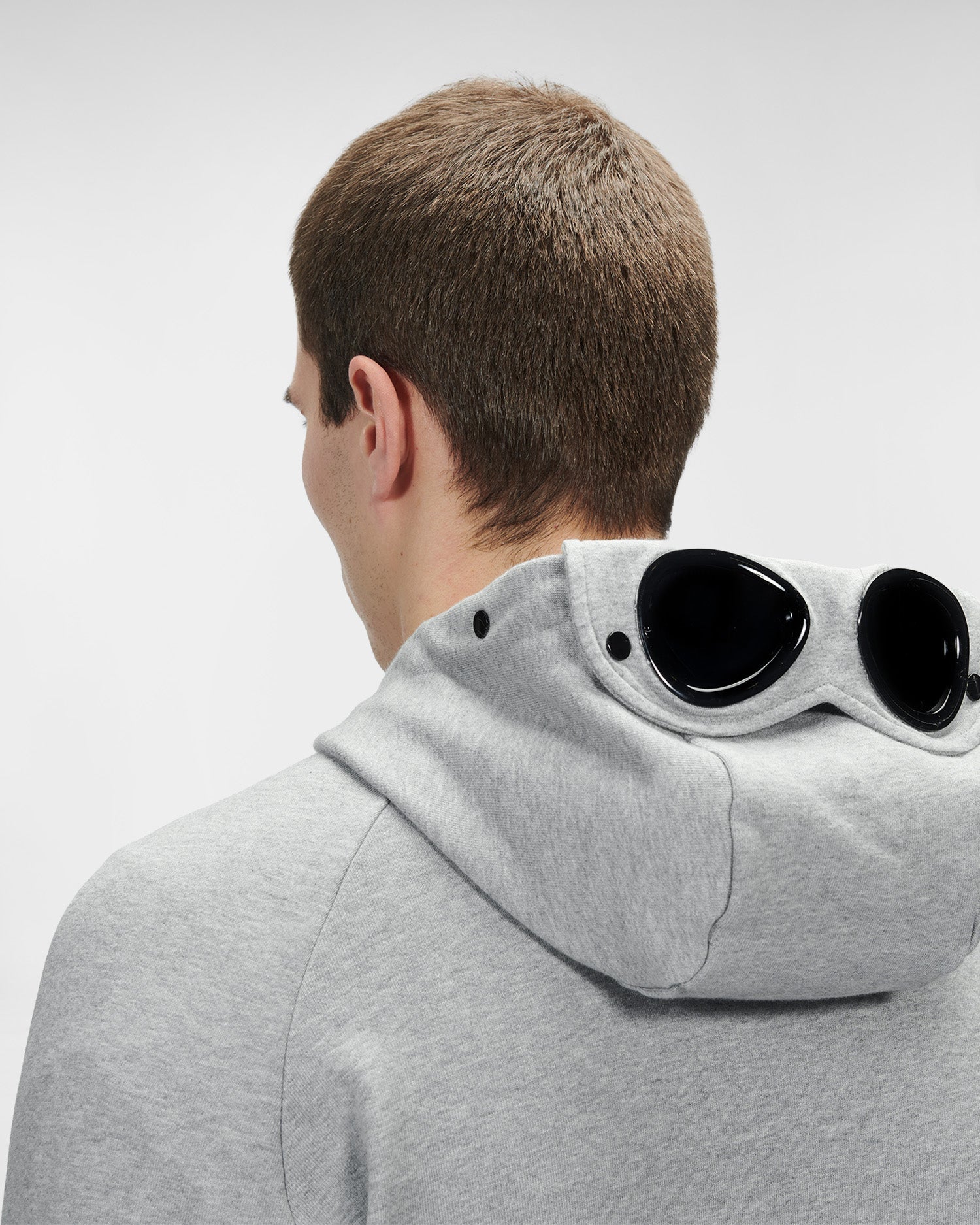 C.P. Company Diagonal Raised Fleece Goggle Hoodie Grey Melange