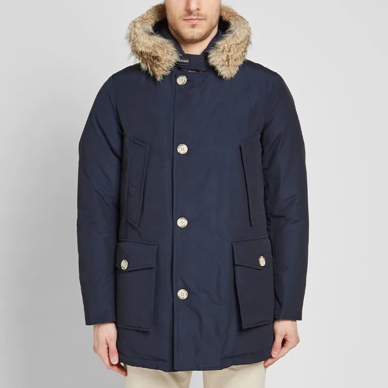 Woolrich Arctic Parka in Ramar with Detachable Fur Trim Melton Blue