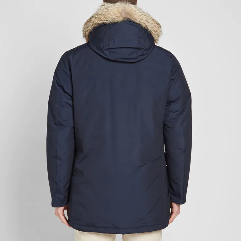 Woolrich Arctic Parka in Ramar with Detachable Fur Trim Melton Blue