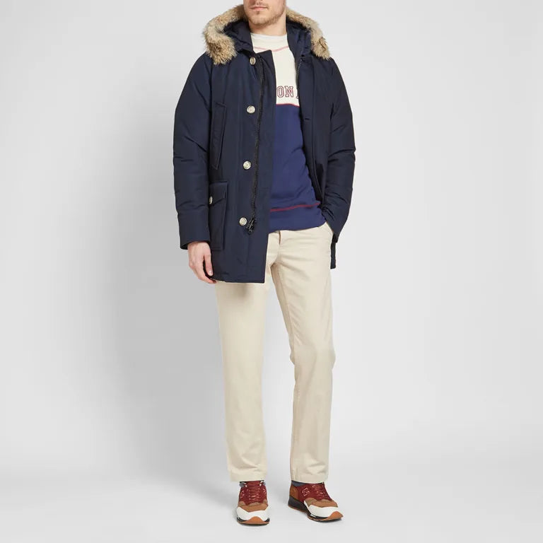 Woolrich Arctic Parka in Ramar with Detachable Fur Trim Melton Blue