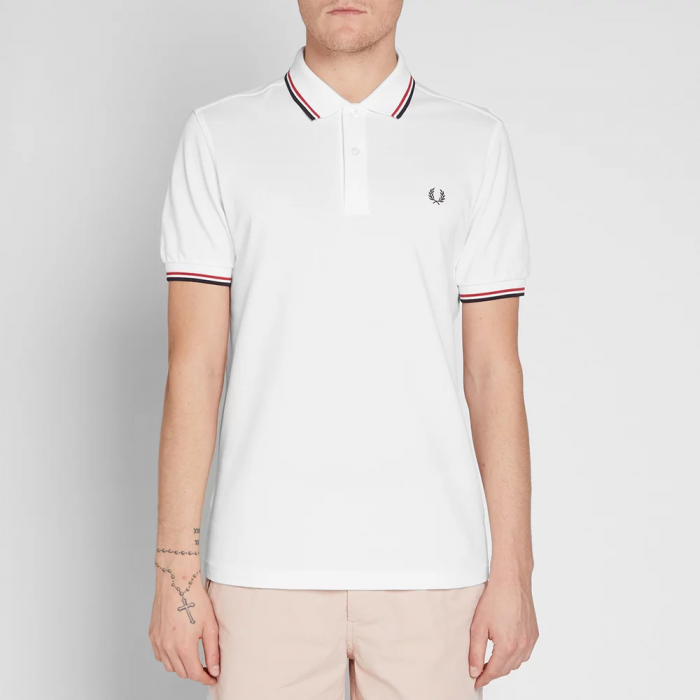 Fred Perry Slim Fit Twin Tipped Polo White Red Navy