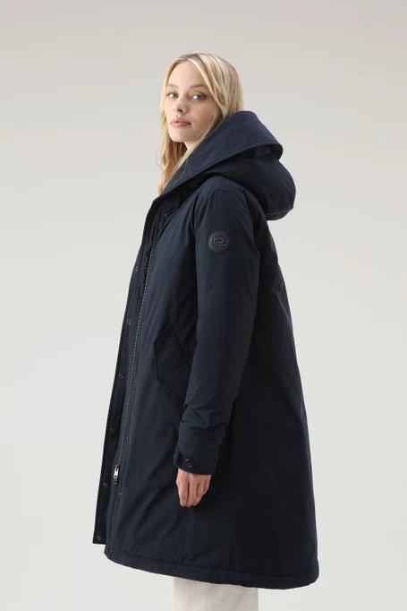 Woolrich Woman Long Parka with Cashmere Fur Melton Blue