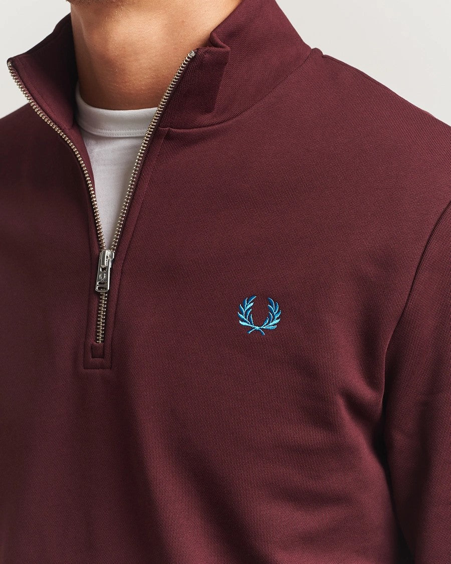 Fred Perry Half Zip Sweatshirt Oxblood / Ecru / Court Blue