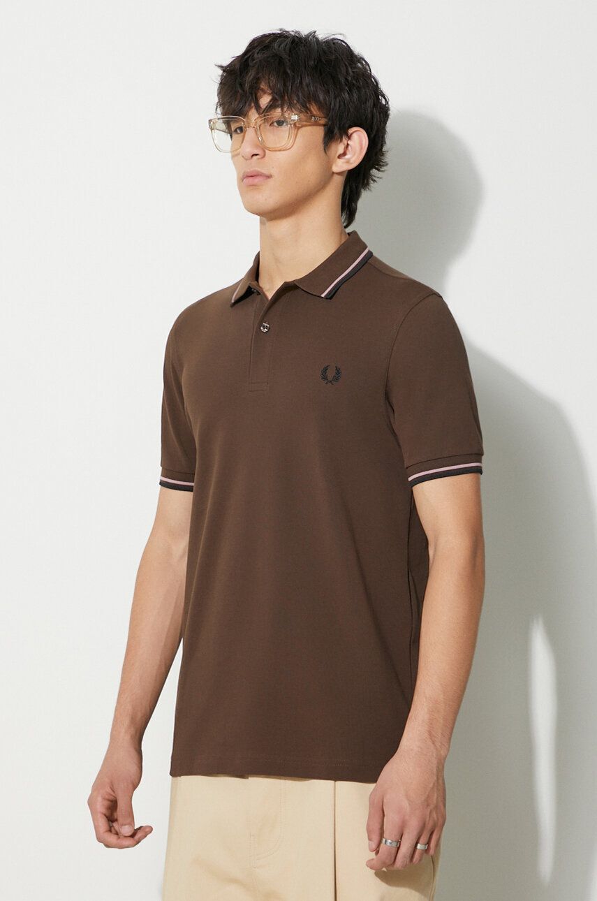 Fred Perry Slim Fit Twin Tipped Polo Burnt Tobacco / Dark Pink / Black