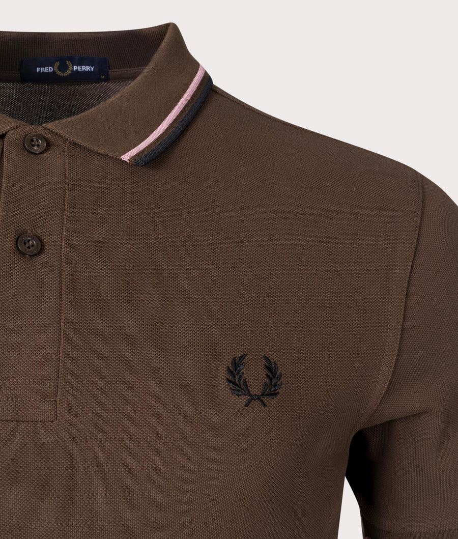 Fred Perry Slim Fit Twin Tipped Polo Burnt Tobacco / Dark Pink / Black
