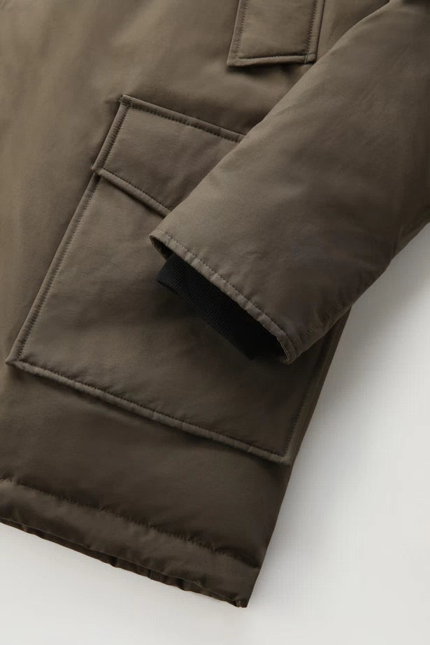 Woolrich Arctic Parka in Ramar with Detachable Fur Trim Dark Green
