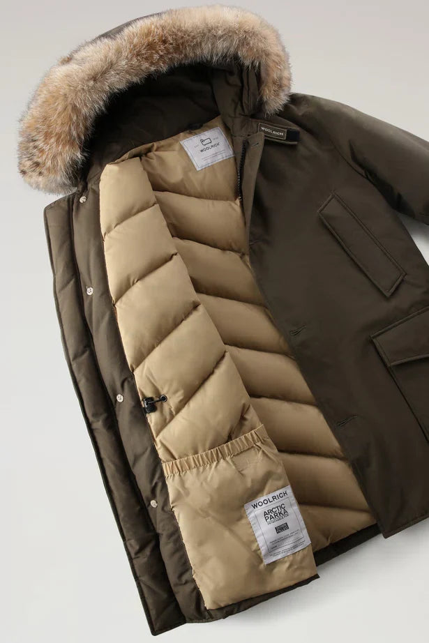 Woolrich Arctic Parka in Ramar with Detachable Fur Trim Dark Green