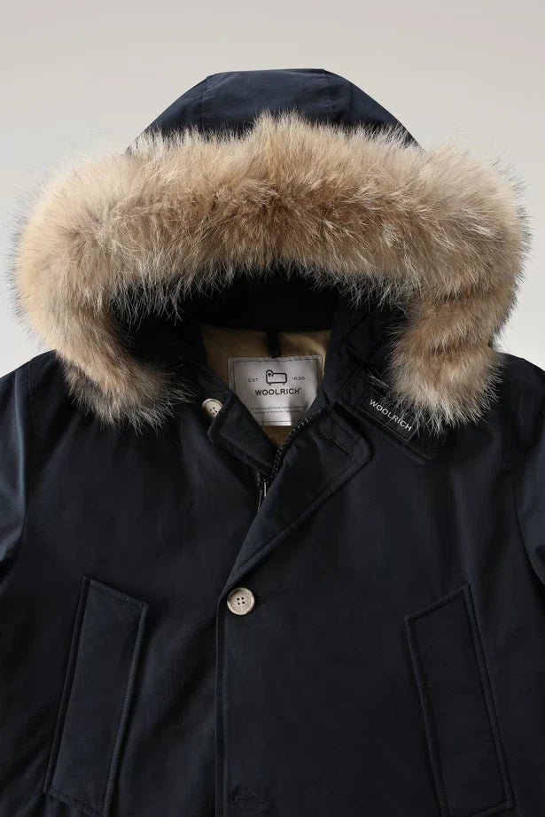 Woolrich Arctic Parka in Ramar with Detachable Fur Trim Melton Blue