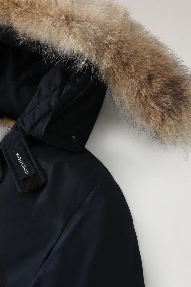 Woolrich Arctic Parka in Ramar with Detachable Fur Trim Melton Blue