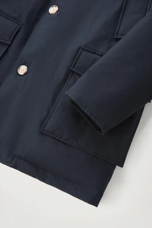 Woolrich Arctic Parka in Ramar with Detachable Fur Trim Melton Blue