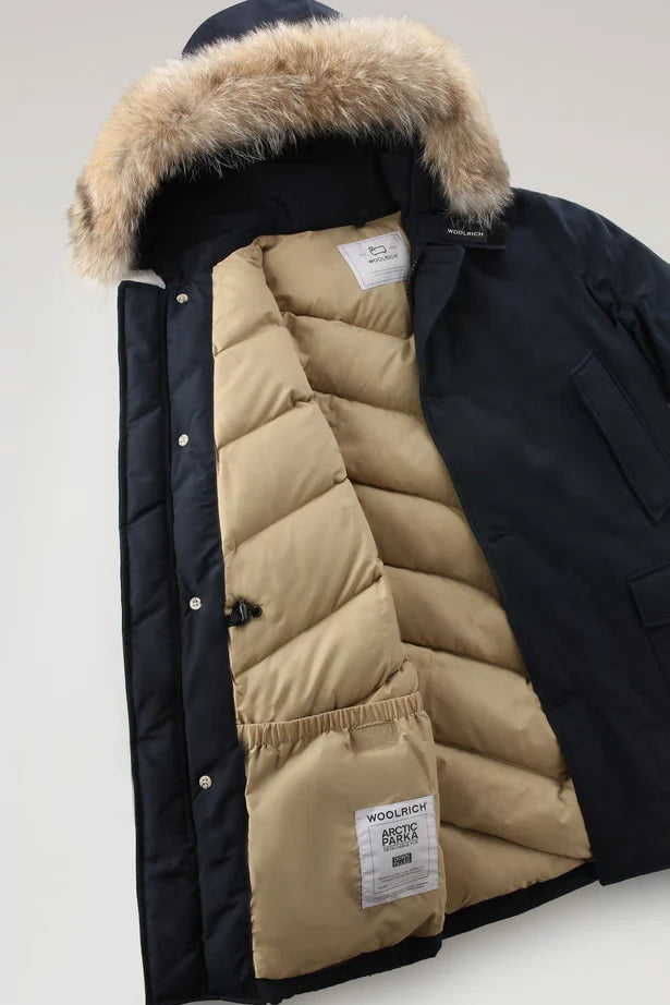 Woolrich Arctic Parka in Ramar with Detachable Fur Trim Melton Blue