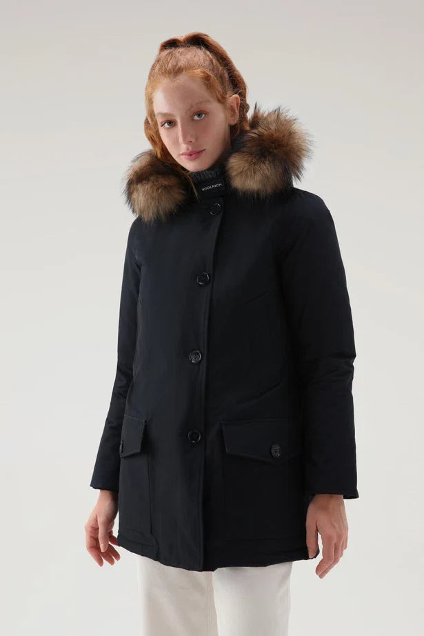 Woolrich Woman Arctic Parka in Ramar with Detachable Fur Trim Dark Navy