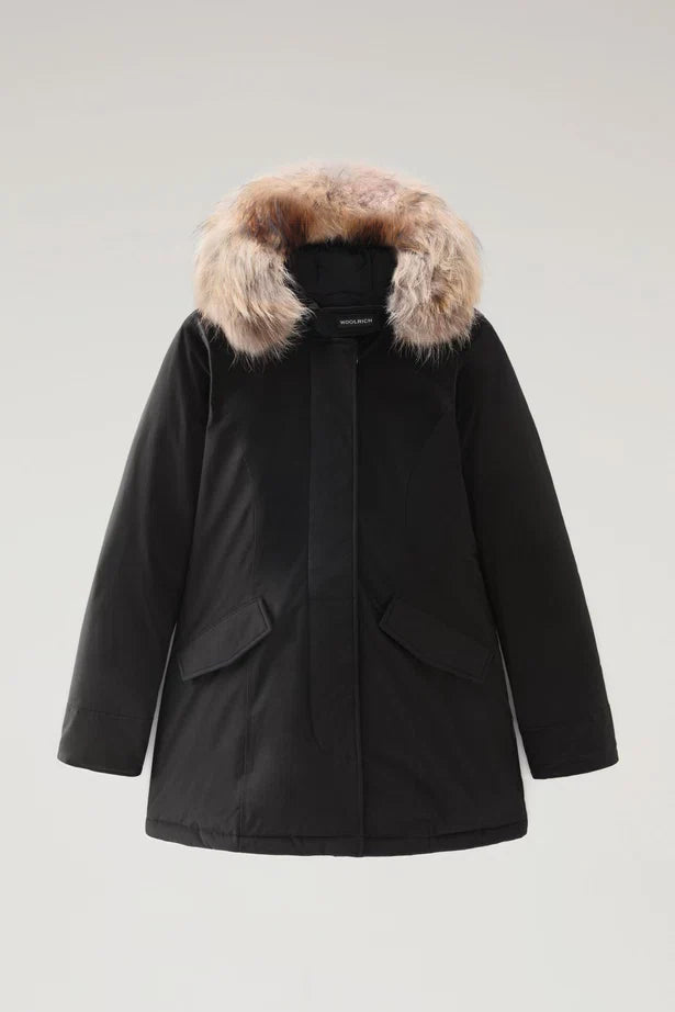 Woolrich Woman Luxury Arctic Parka with Detachable Fur Black