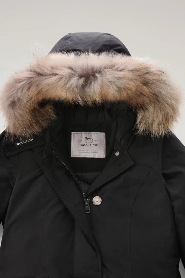 Woolrich Woman Luxury Arctic Parka with Detachable Fur Black