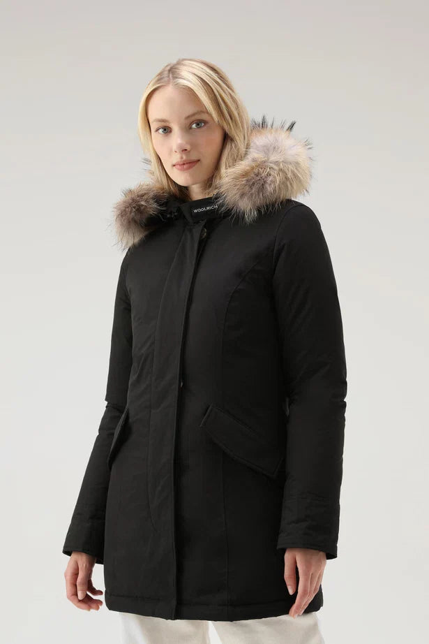 Woolrich Woman Luxury Arctic Parka with Detachable Fur Black