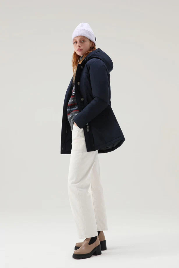 Woolrich Woman Luxury Arctic Parka with Detachable Fur Melton Blue