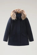Woolrich Woman Luxury Arctic Parka with Detachable Fur Melton Blue