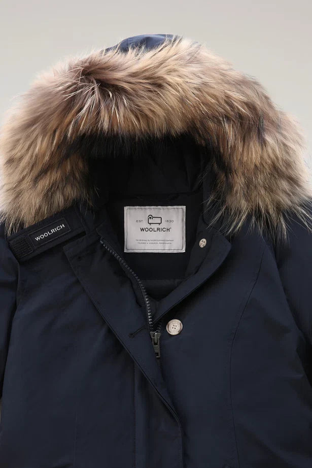 Woolrich Woman Luxury Arctic Parka with Detachable Fur Melton Blue