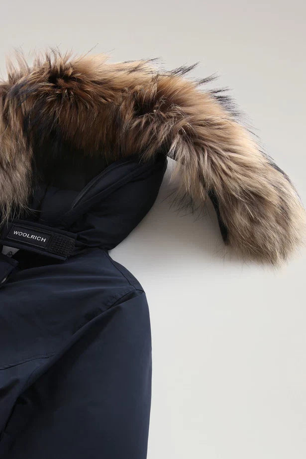 Woolrich Woman Luxury Arctic Parka with Detachable Fur Melton Blue