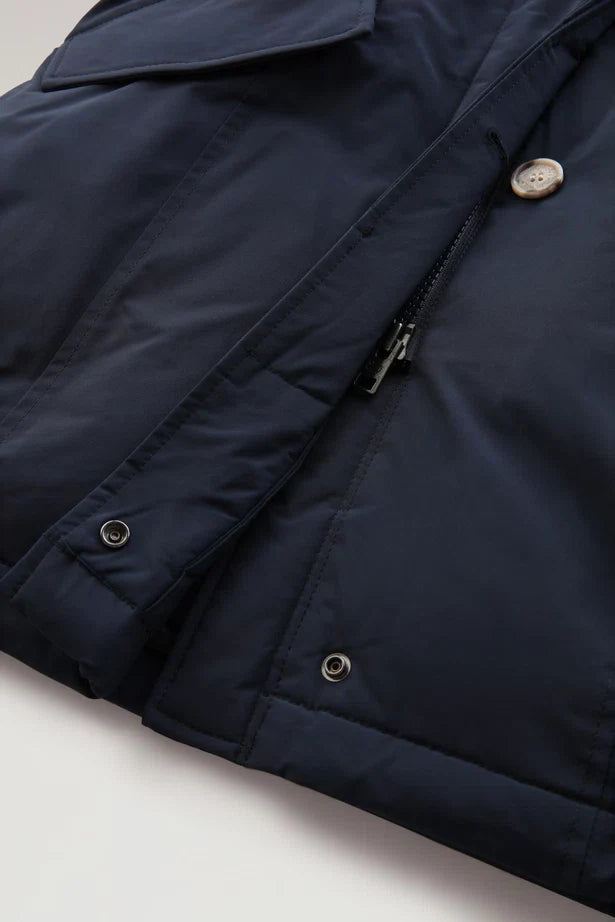 Woolrich Woman Luxury Arctic Parka with Detachable Fur Melton Blue